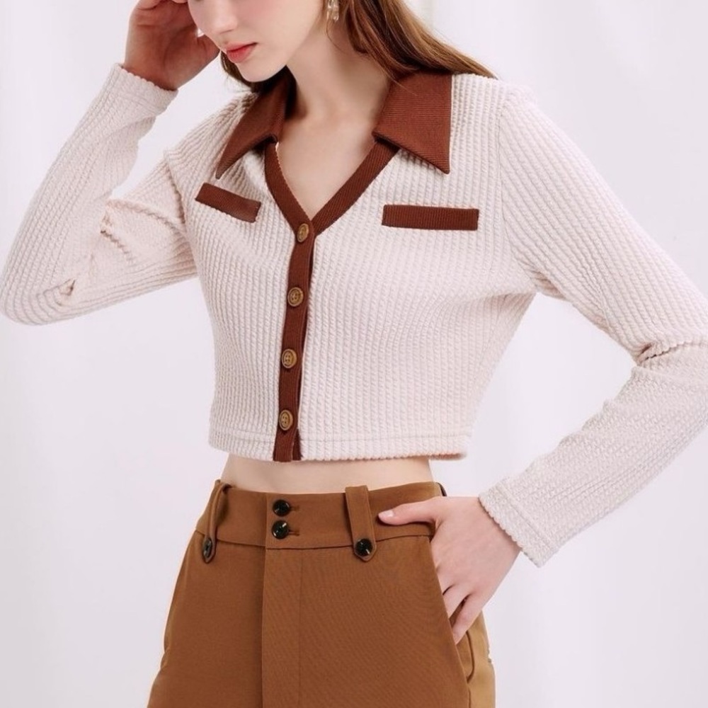 Petite Studio Cream and Brown Cardigan